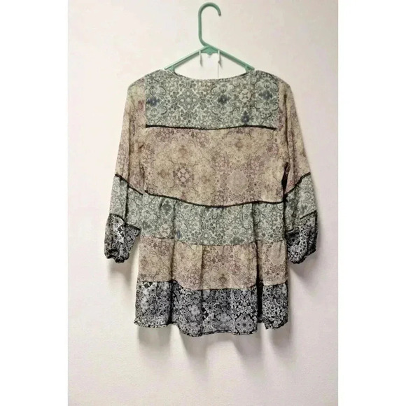 Knox Rose Blouse 3/4 Sleeve v neck casual size small sheer paisley multicolor - Picture 8 of 11